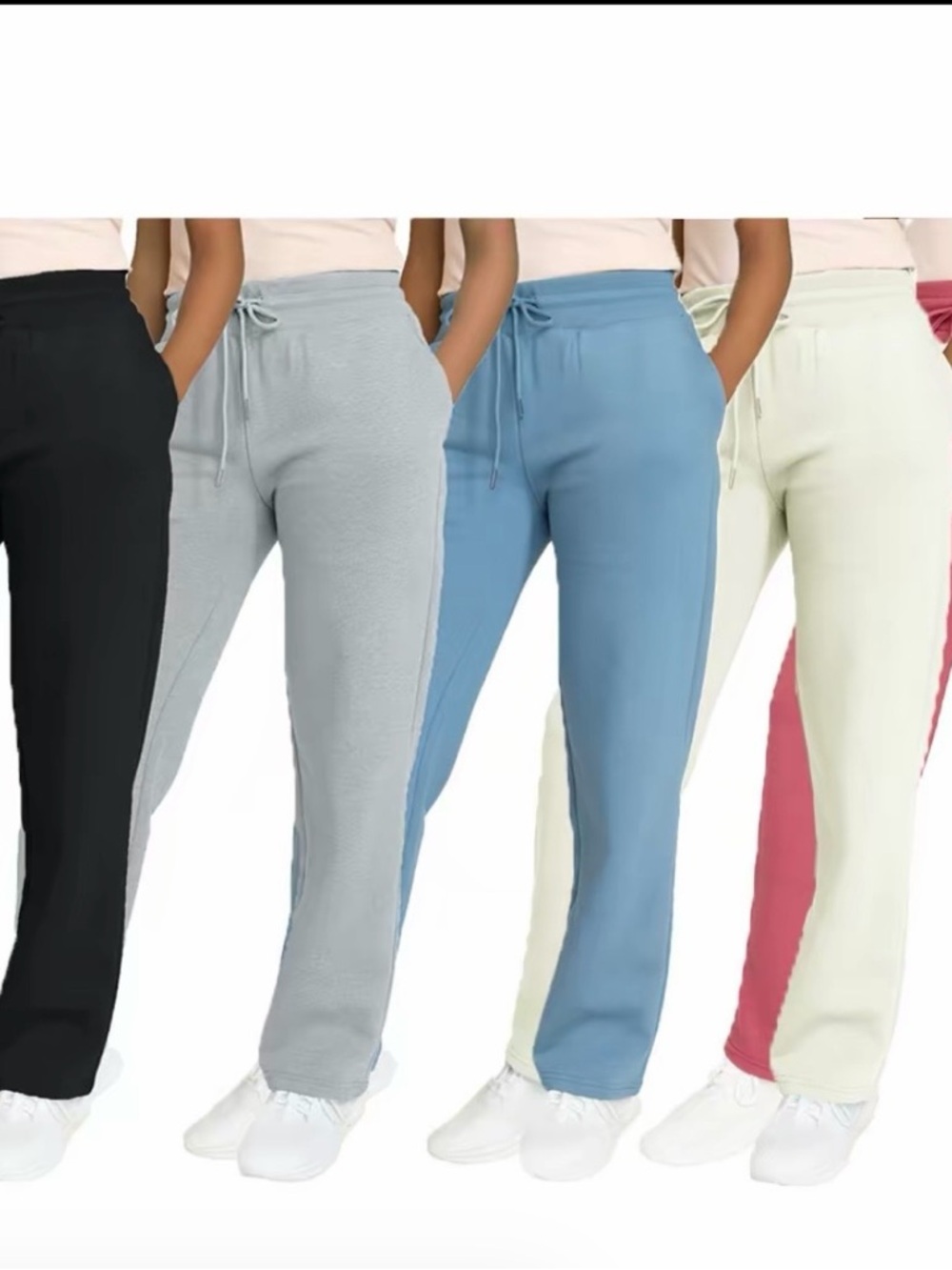 Women's Drawstring Lounge Pants - Light Blue, Gray, Black, Cream, Pink